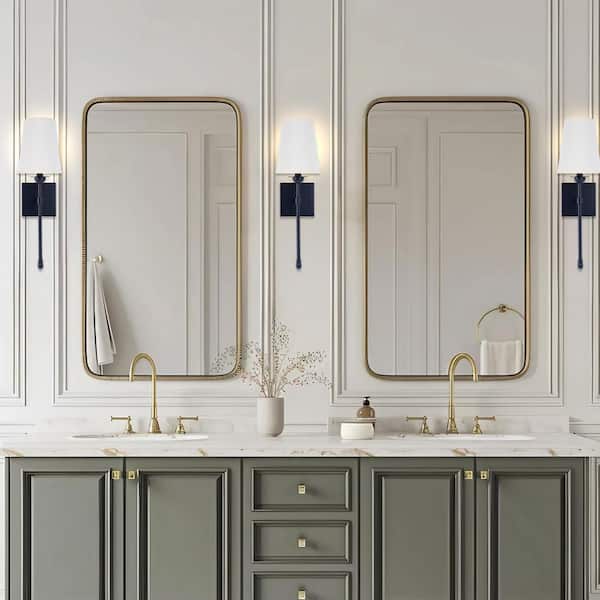 Manor 6.2 in. 1-Light Black Wall Sconce Light with White Fabric Shade