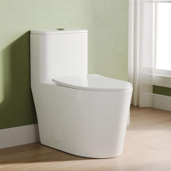12 in. Rough-In 1-Piece 1.1/1.6 GPF Dual Flush Elongated Toilet in White Comfortable Height, Soft Close Seat Included