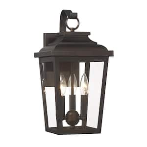Irvington Manor 16.75 in. Chelesa Bronze Indoor/Outdoor Hardwired Wall Lantern Sconce with No Bulbs Included
