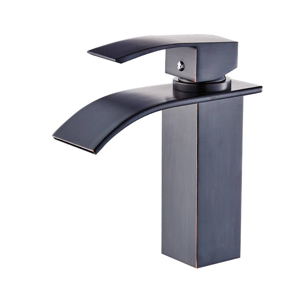 Single-Handle Arc Single-Hole Bathroom Faucet with Waterfall in Oil Rubbed 