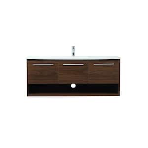 Timeless Home 48 in. W Single Bath Vanity in Walnut with Engineered Stone Vanity Top in Ivory with White Basin