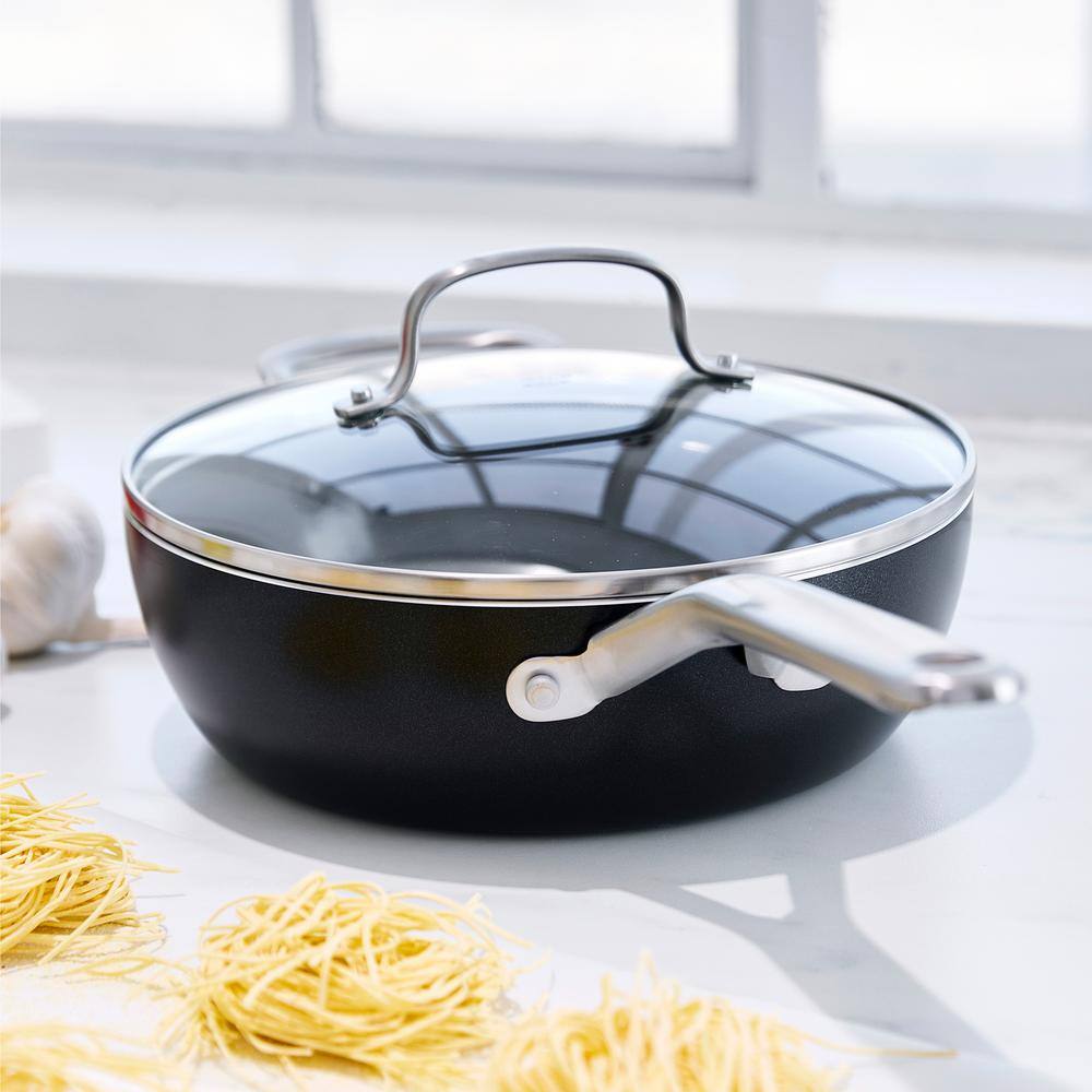 Black and Silver 3qt Aluminum Nonstick Chef's Pan with Lid