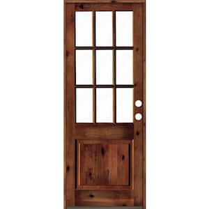 36 in. x 96 in. Rustic Knotty Alder Clear Low-E Glass 9-Lite Red Chestnut Stain Left Hand Single Prehung Front Door