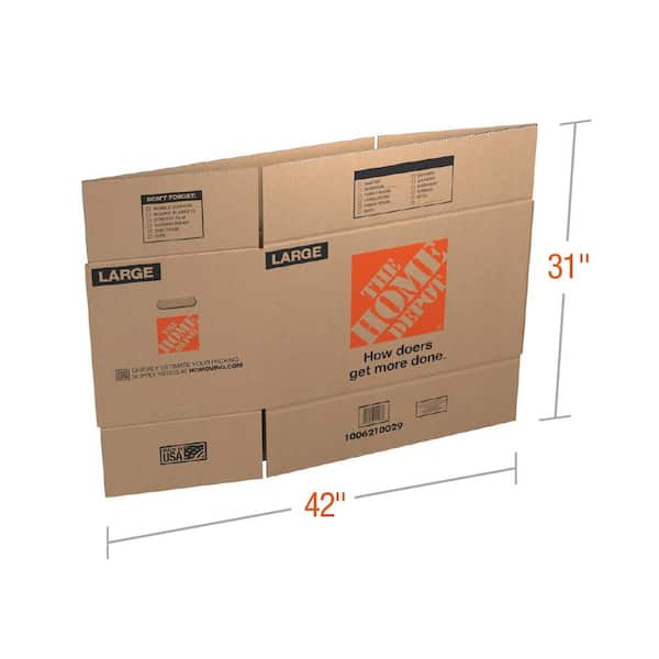 The Home Depot 27 in. L x 15 in. W x 16 in. D Large Moving Box with Handles (50-Pack) LRGBOX50 - The Home Depot