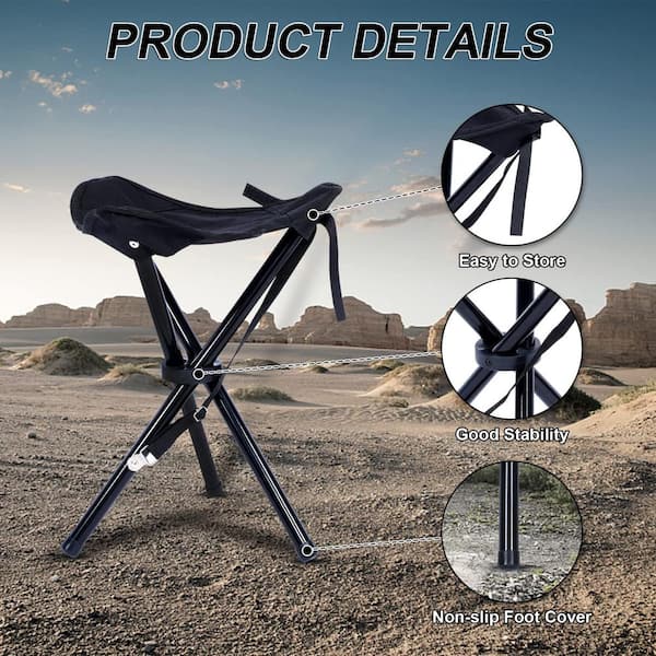 Folding Tripod Stool Outdoor Portable Camping Lightweight Fishing Chair  Black