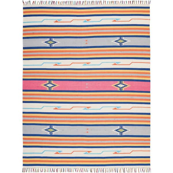 8 ft. x 10 ft. Ivory Southwestern Handmade With Fringe Area Rug