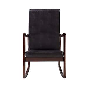 Raina in Dark Brown PU & Espresso Finish with Rubber Wood, PU, Foam, Plywood rocking chair