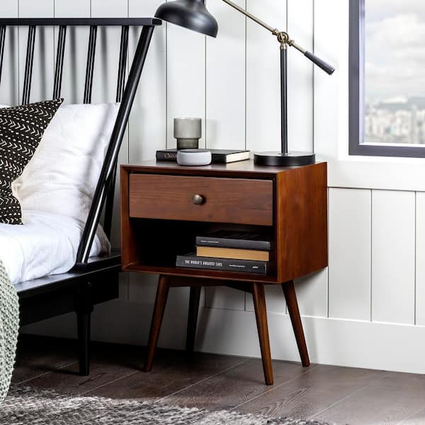 Walker Edison Furniture Company Mid-Century 1-Drawer Walnut Solid