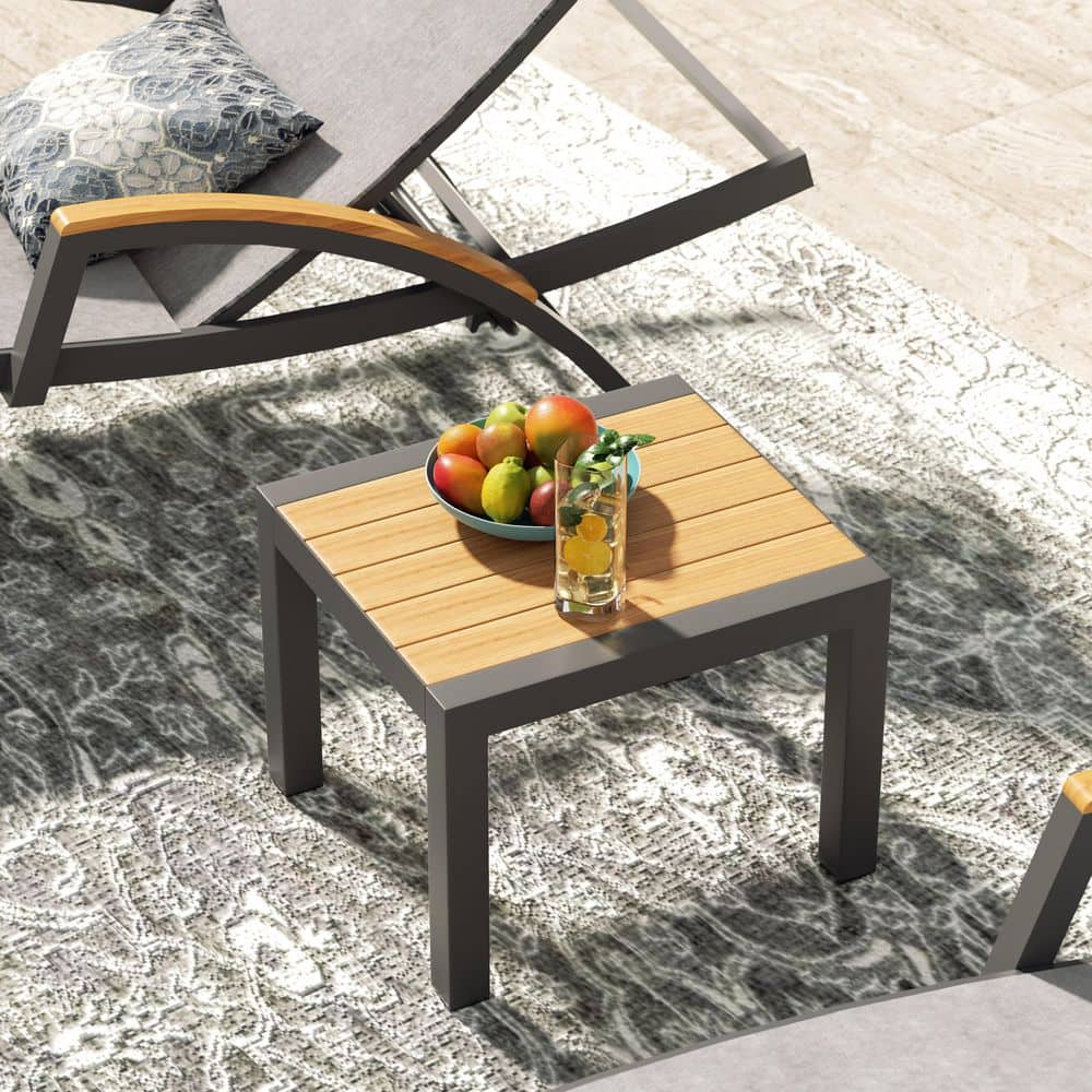 Aluminum Outdoor Side Table with Teak Table Top, Rectangular Patio End Table price history on PriceWatchPro