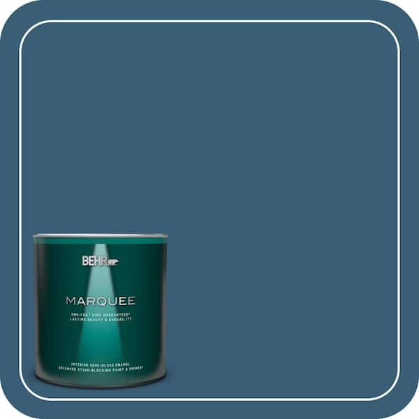 BEHR MARQUEE 1 qt. #S490-7 Superior Blue One-Coat Hide Semi-Gloss Enamel Interior Paint & Primer