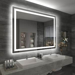 48 in. W x 36 in. H Large Rectangular Frameless Double LED Lights Anti-Fog Wall Bathroom Vanity Mirror in Tempered Glass