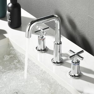 1.8 GPM Brass 8 in. Widespread Double Handle Bathroom Faucet with Water Supply Hoses and Quick Connected Hose in Chrome