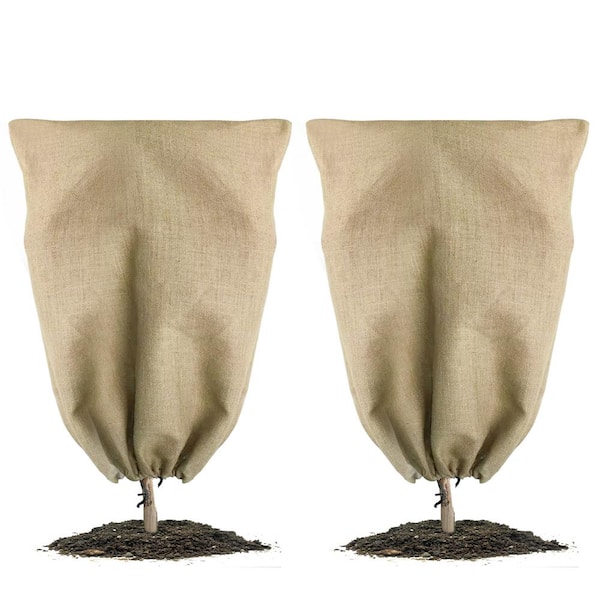 Wellco 40 in. x 32 in. Burlap Winter Plant Cover Bags Freeze Protection with Rope (2-Pack)