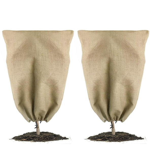 Wellco 63 in. x 48 in. Burlap Winter Plant Cover Bags Freeze Protection with Rope (2-Pack)