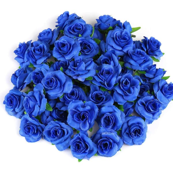 Afoxsos 1.6 in. Blue Artificial Flowers Bulk and Small Silk Fake Roses Flower Heads for Decoration, Crafts, Wedding