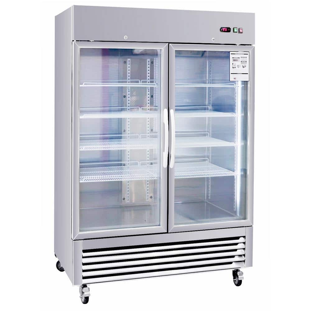 54 in. 42.2 cu. ft. Commercial Display Refrigerator with 2 Glass Door, Auto-Defrost and Lights in Stainless Steel