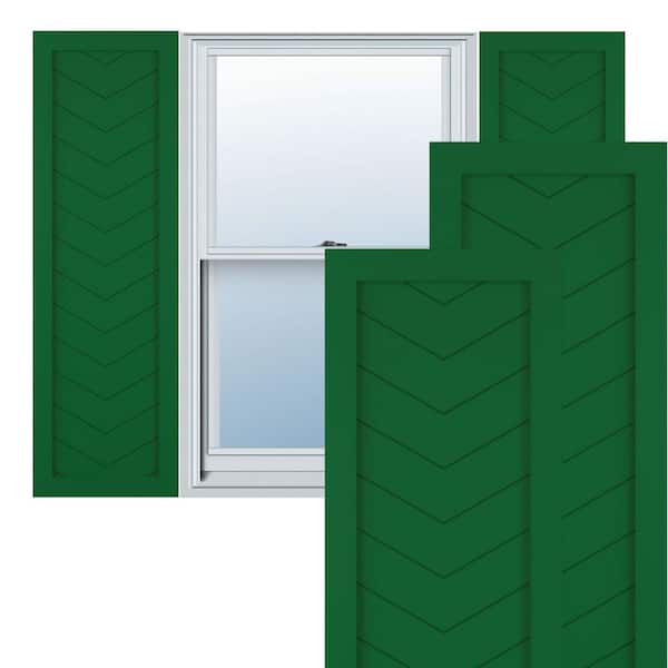 Ekena Millwork 12 in. x 32 in. PVC Single Panel Chevron Modern Style Fixed Mount Board and Batten Shutters, Viridian Green (Per Pair)