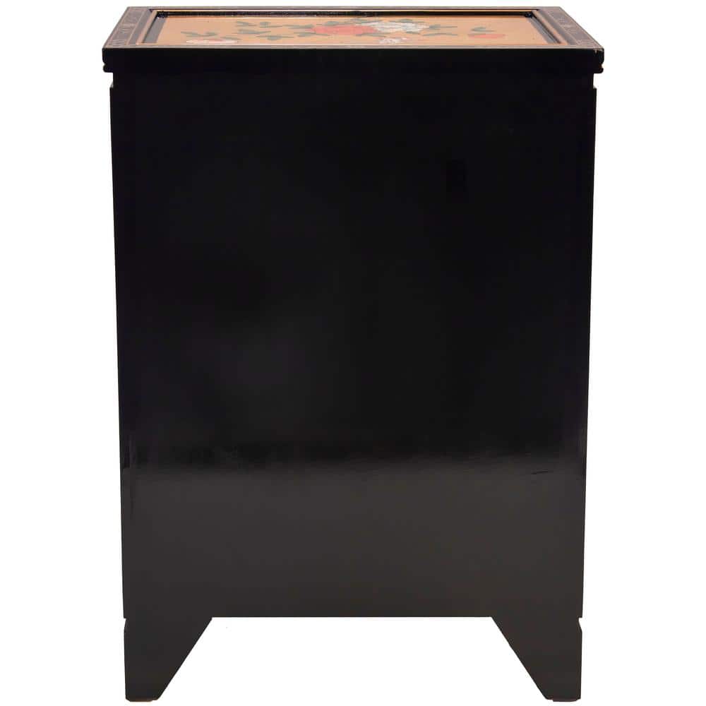 Gold Lacquered Wood Shoe Cabinet with Hand-Painted Garden Scene