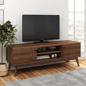 Scandi 58 in. Walnut Brown TV Stand for TV's up to 65 in. with Cable Management and Wooden Legs