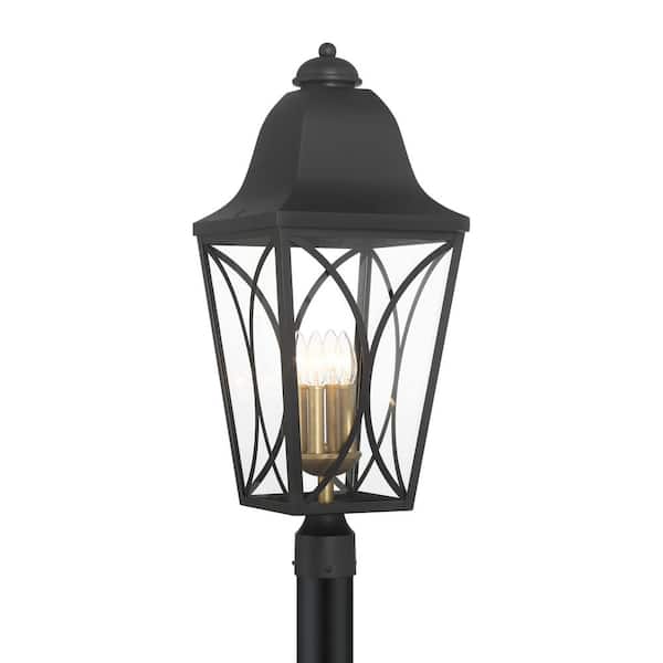 The Great Outdoors Cardigan 4-Light Sand Black-Olden Brass Aluminum Hardwired Outdoor Weather Resistant Post Light with No Bulbs Included