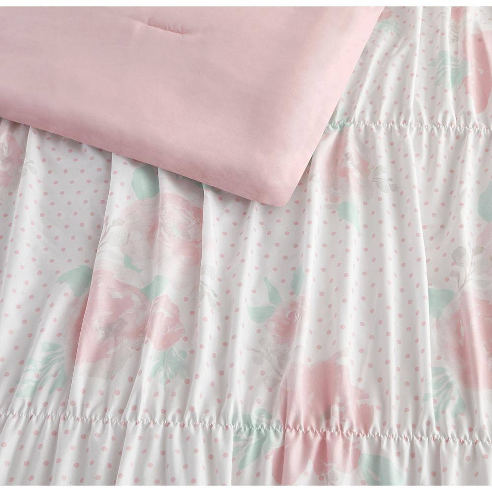 Pink Microfiber Reversible Full Comforter Set with Decorative Pillows