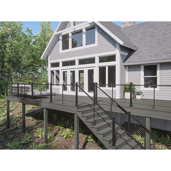 Cable Rail 49 in. Textured Black Aluminum Stair Bottom Post for Cable Railing System