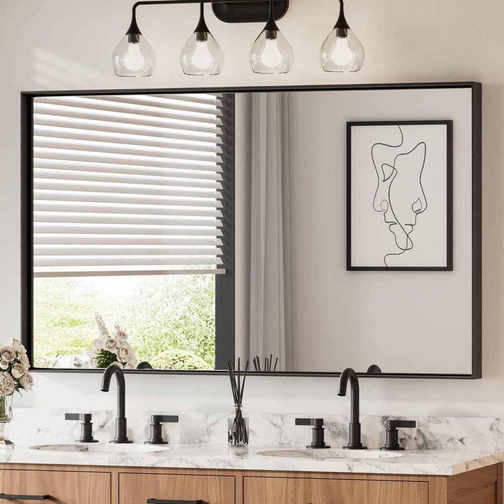 60 in. W x 36 in. H Rectangular Framed Black Mirrors for Bathroom Wall Square Corner Bathroom Vanity Mirror Over Sink price history on PriceWatchPro