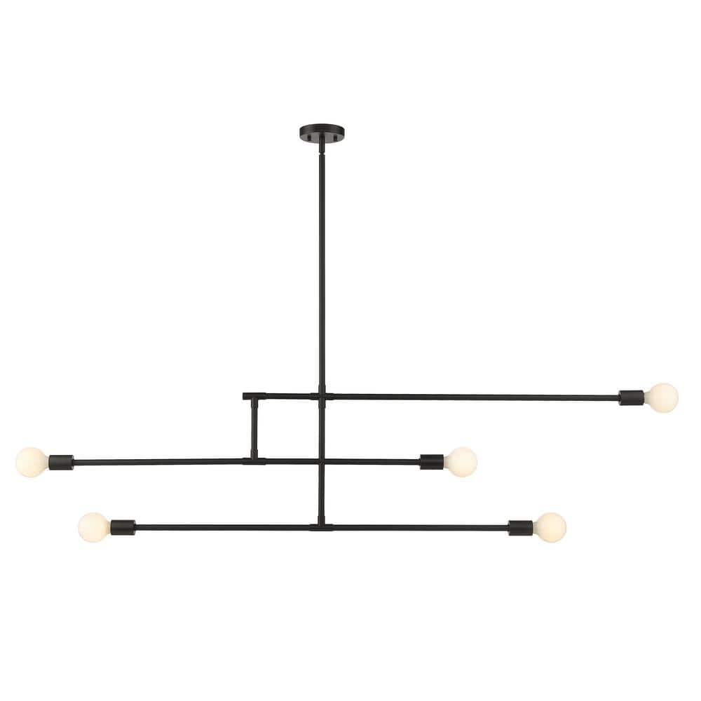 Modernist 5-Light Matte Black Chandelier with No Shade