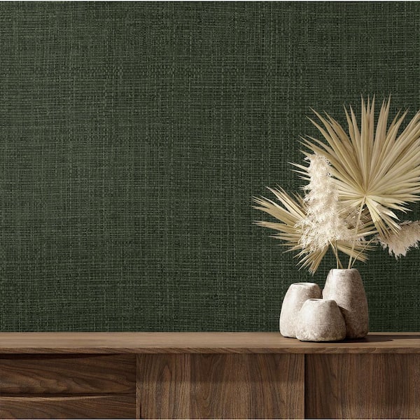 30.75 sq. ft. Forest Green The Alix Faux Weave Vinyl Peel and Stick Wallpaper