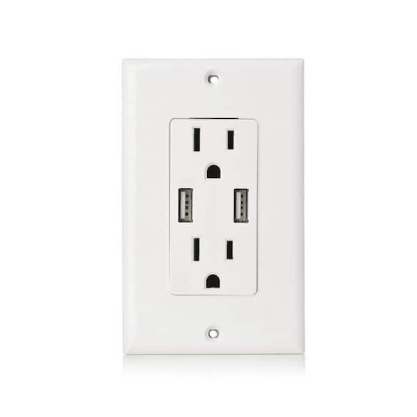Electrical Outlet Receptacle with 2-High Power USB Ports