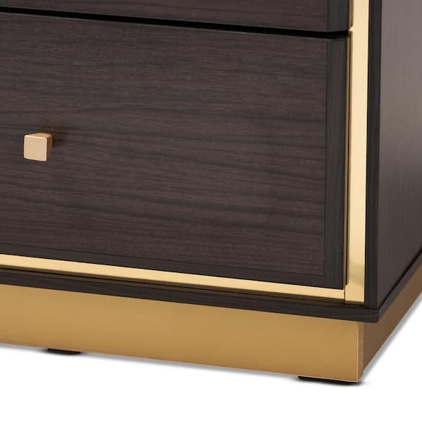 Baxton Studio Cormac 2 Drawer Dark Brown and Gold Nightstand 18.5