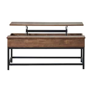 47 .25in Brown Oak and Sandy Black Rectangle Wood Coffee Table with Lift Top