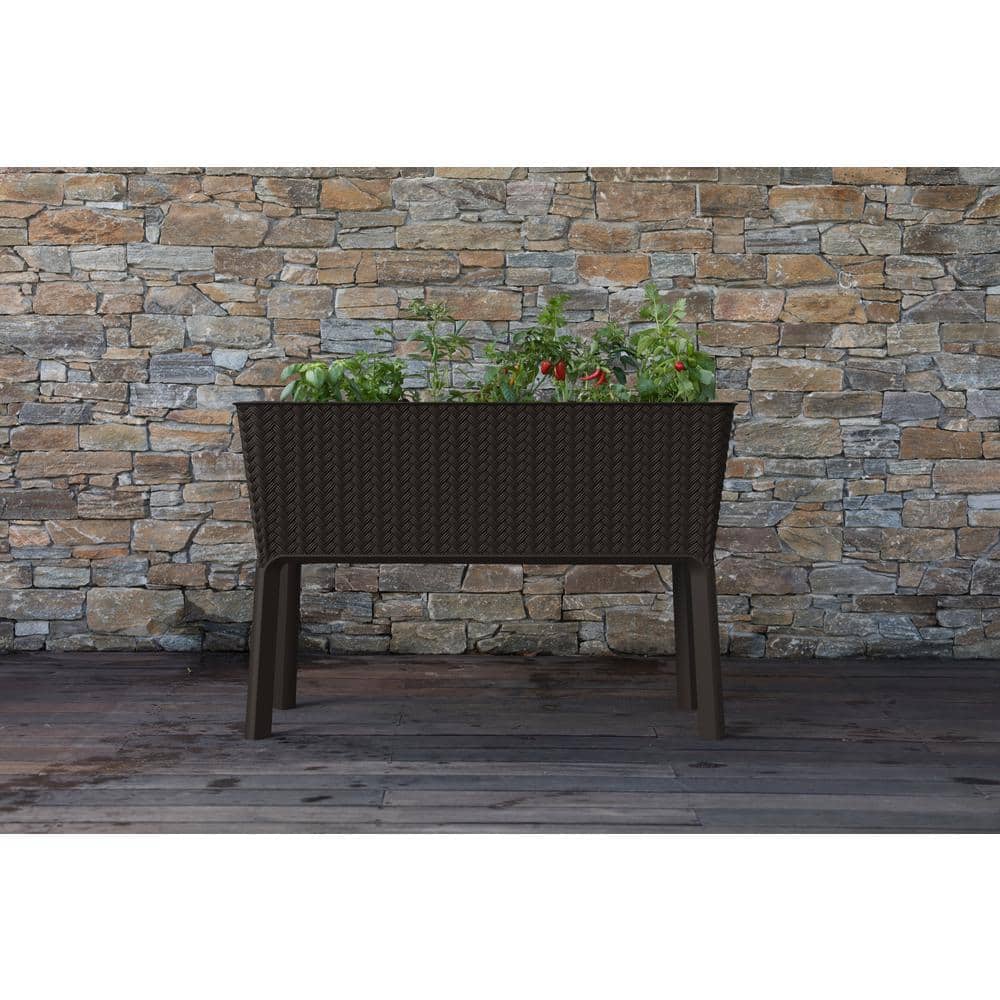 Espresso Brown Resin Elevated Self-Watering Garden Bed Planter