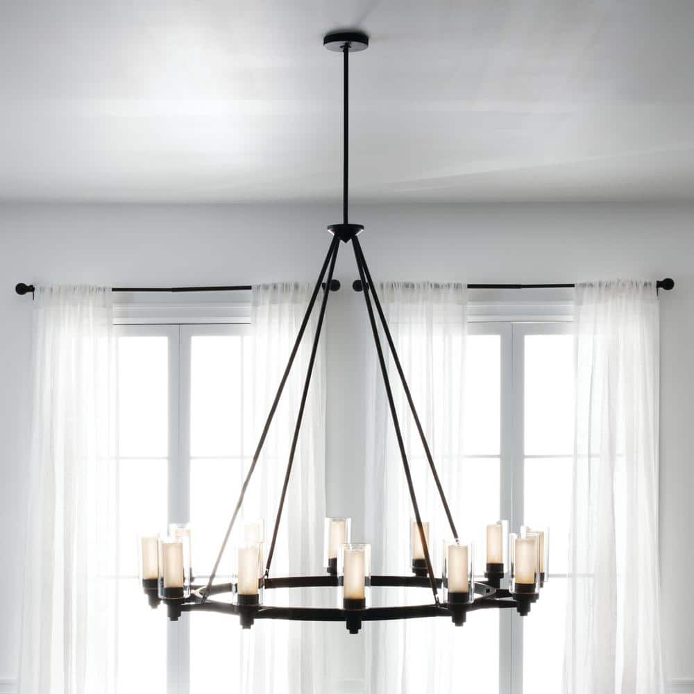 Circolo 41" Olde Bronze 12-Light Round Chandelier with Clear and Umber Glass