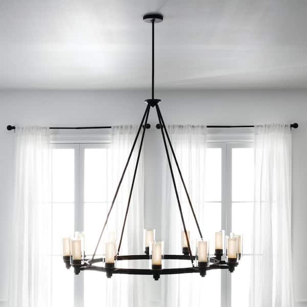 Circolo 44.5 in. 12-Light Olde Bronze Contemporary Shaded Circle Chandelier for Dining Room
