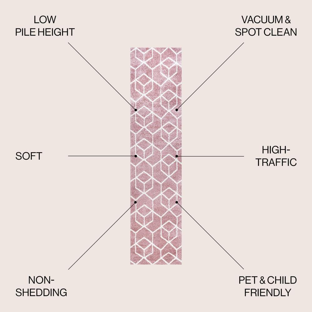 Rose and White Geometric Flat Woven Reversible Area Rug