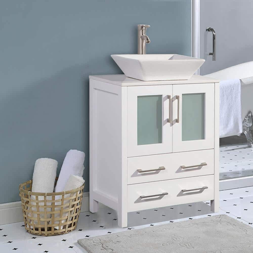 Vanity Art Ravenna 24 In W X 185 In D X 36 In H Bathroom Vanity In White With Single Basin Top In White Ceramic And Mirror Va3124w The Home Depot