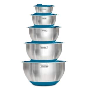 Stainless Steel 10piece Mixing Bowl Set with Lids and Silicone Nonslip Base, Teal