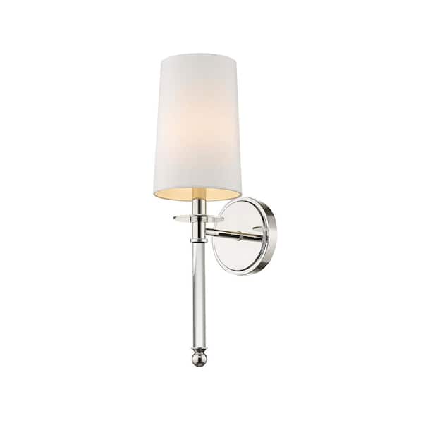Filament Design 1 Light Polished Nickel Wall Sconce With White Fabric Shade Hd Te47100 - Polished Nickel Wall Sconce With Shade