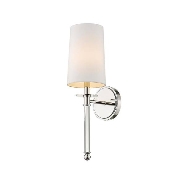 Unbranded 1-Light Polished Nickel Wall Sconce with White Fabric Shade