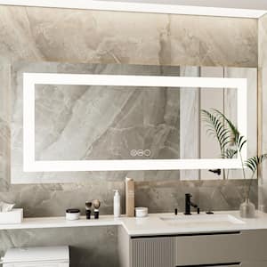 28 in. W x 60 in. H Sliver Vanity Mirror Frameless Rectangular Smart Touchable Anti-Fog LED Light Bathroom Wall 3-Color