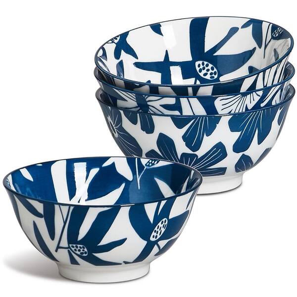 Set of 6 Vintage Blue & White 20 oz Ceramic Porcelain Bowls for Cereal Soup Ice Cream 6 x 2.7 in Dinner