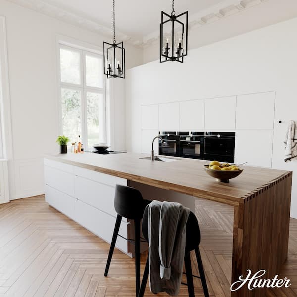 Hunter Kerrison 4-Light Natural Iron Modern/Contemporary Seeded Glass Square LED Medium Hanging Kitchen Island Light