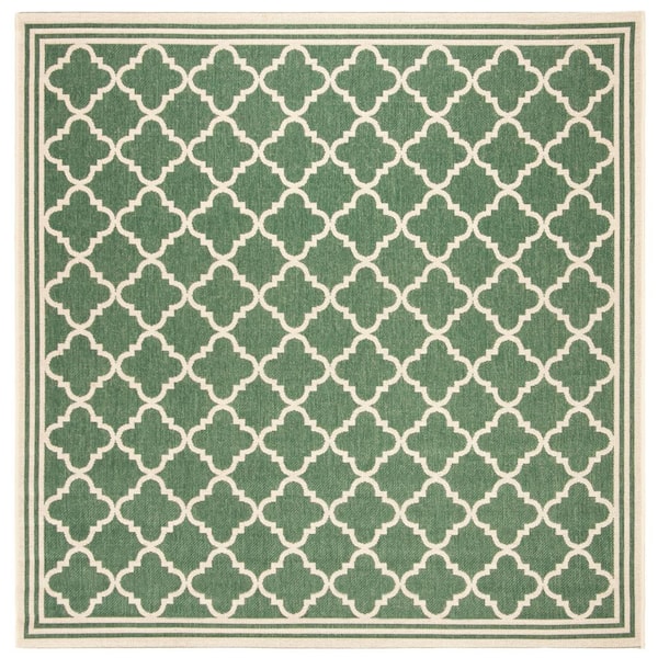 SAFAVIEH Beach House Green/Cream 4 ft. x 4 ft. Border Trellis Indoor/Outdoor Patio  Square Area Rug
