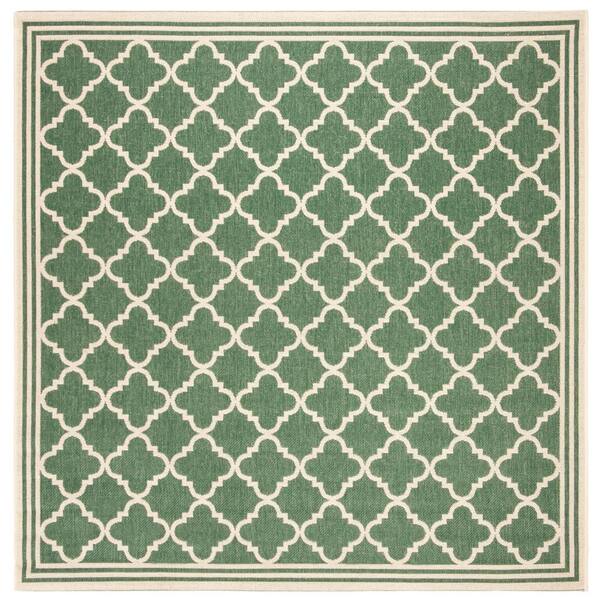 SAFAVIEH Beach House Green/Cream 8 ft. x 8 ft. Border Trellis Indoor/Outdoor Patio  Square Area Rug