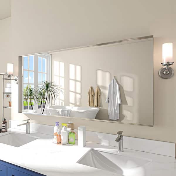 60 in. W x 28 in. H Rectangular Aluminum Framed Wall Bathroom Vanity Mirror in Silver