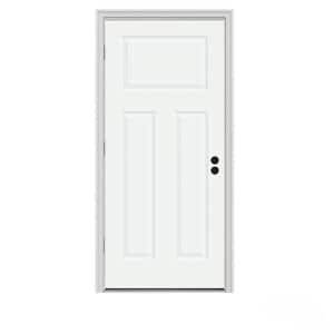 30 in. x 80 in. 3-Panel Craftsman White Painted Steel Prehung Right-Hand Outswing Front Door w/Brickmould