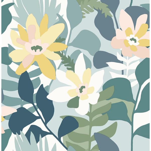 A-Street Prints Blue Koko Turquoise Floral Wallpaper Sample