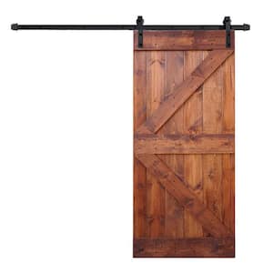 K Series 36 in x 84 in DIY Red Walnut Finished Knotty Pine Wood Sliding Barn Door Slab with Hardware Kit