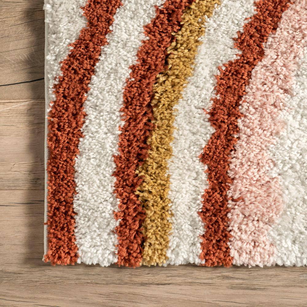 Dotty Half Sunset Shag Area Rug, 6' 7" x 9', Orange and White